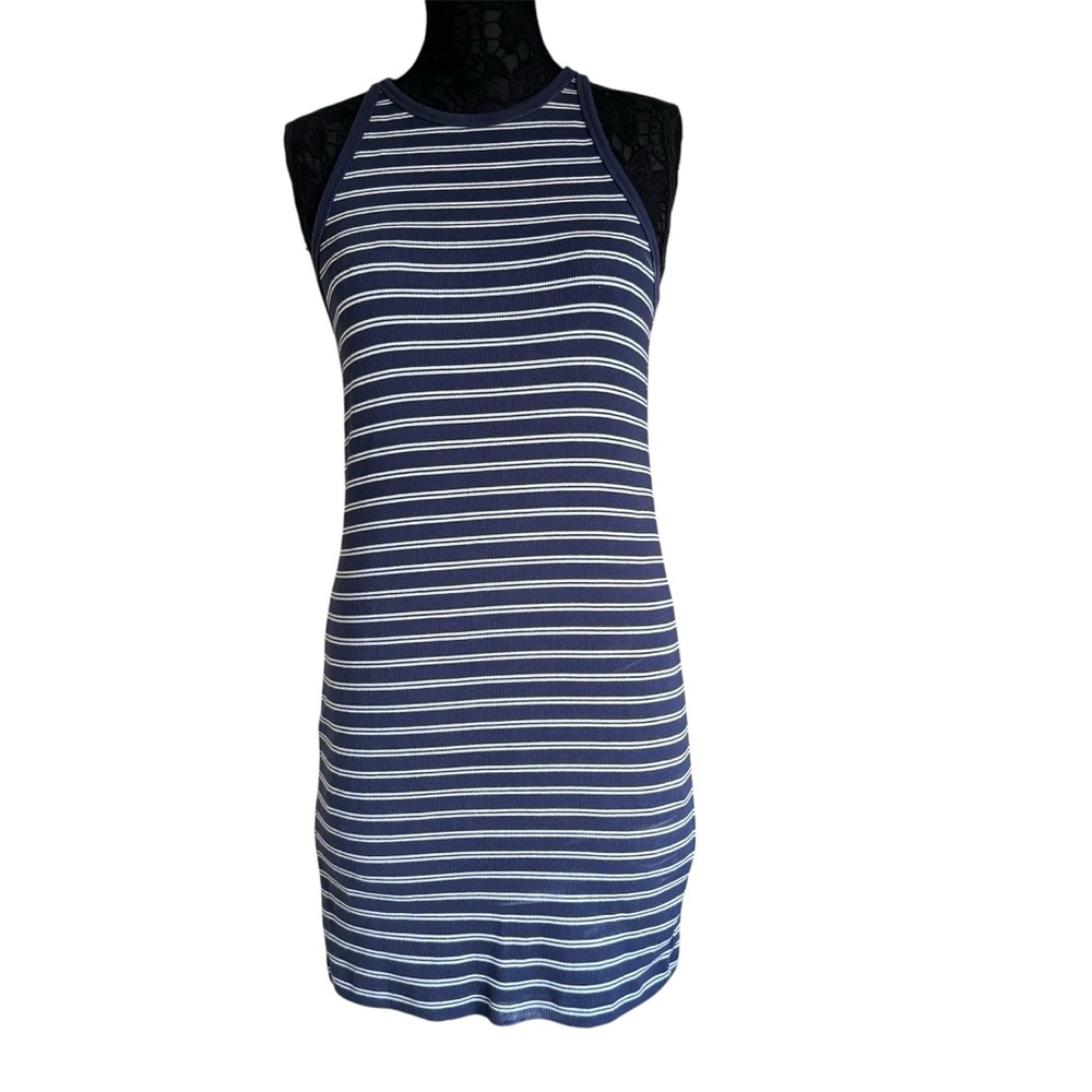 Old Navy White and Navy Blue Striped Cotton Knit Sleeveless Tank Midi Dress L